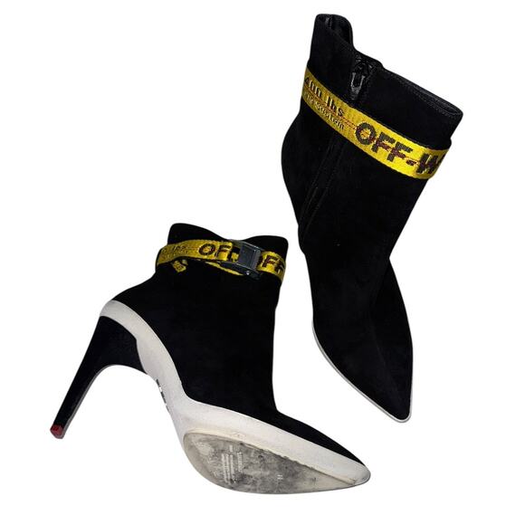 Off White Virgil Abloh Industrial Black White Suede Ankle Boots Size 40 - Picture 10 of 14